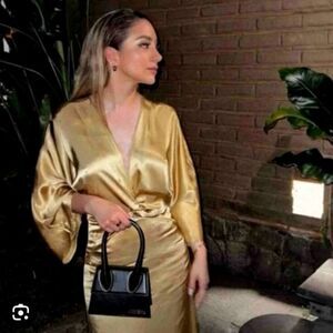 ZARA KNOTTED SATIN EFFECT DRESS GOLD NWT